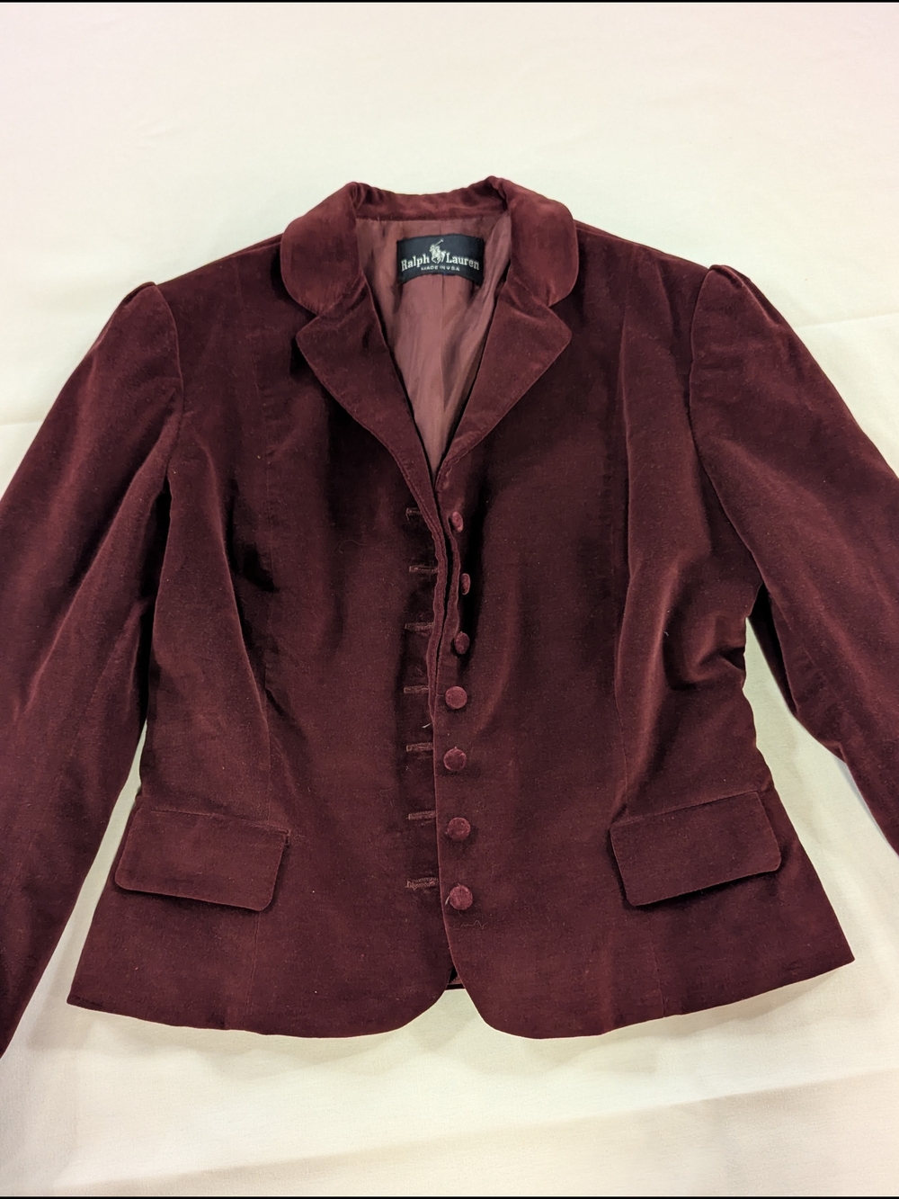 Vintage 90s Ralph Lauren Burgundy Plum Velvet Cropped Blazer Jacket Made in USA - Picture 14 of 16